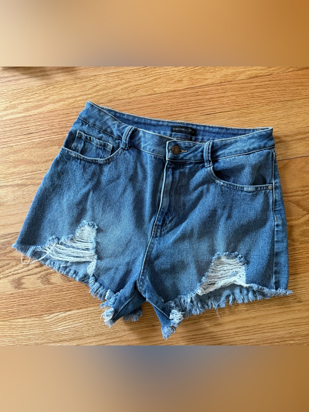 Sincerely Jules Distressed Blue Denim Cutoff Shorts